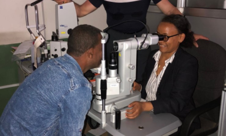 Woman getting an eye test