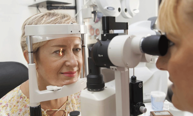 Woman receiving an eye test