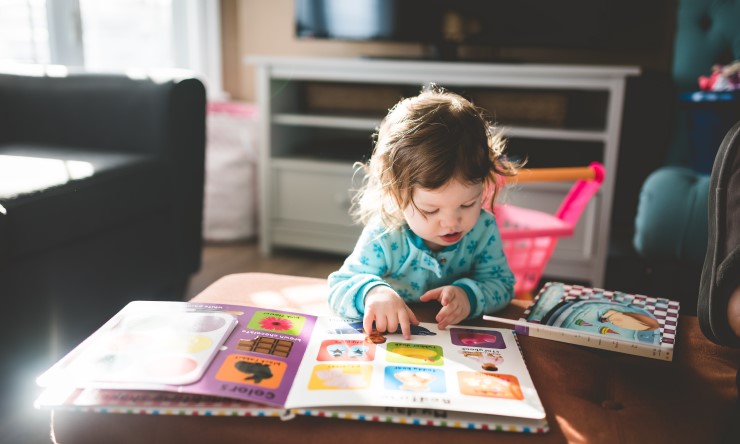 Toddler reading a book