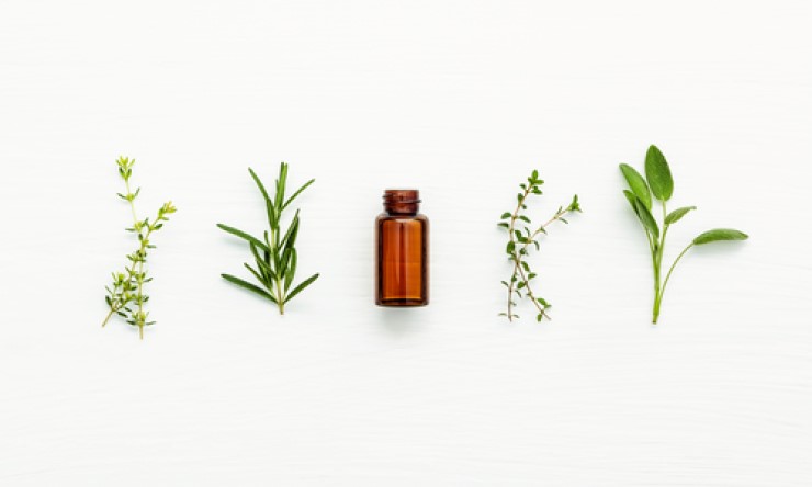 a small brown bottle and plants