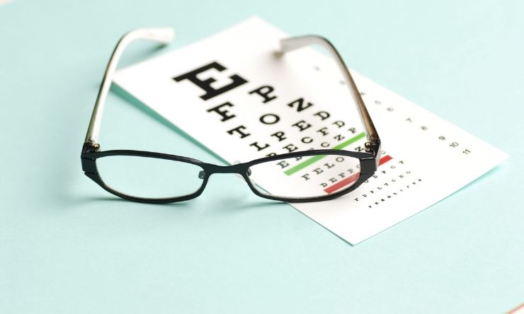 Image of reading glasses on eye sight test