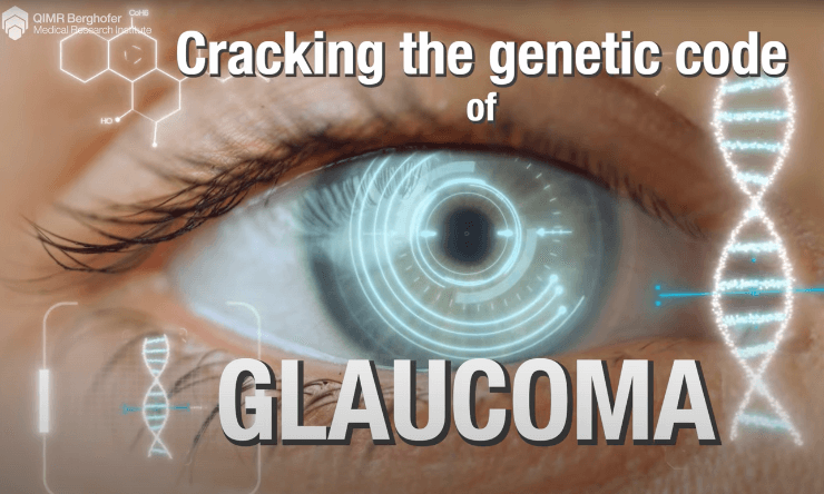 An eye and a genetic strand with copy that reads: Cracking the genetic code of glaucoma