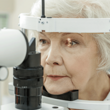 Lady having her eyes examined 