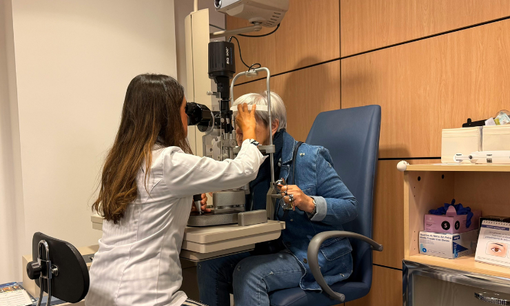 Optometrist and patient
