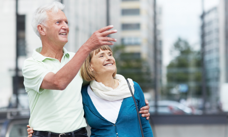 Man and woman looking into the future