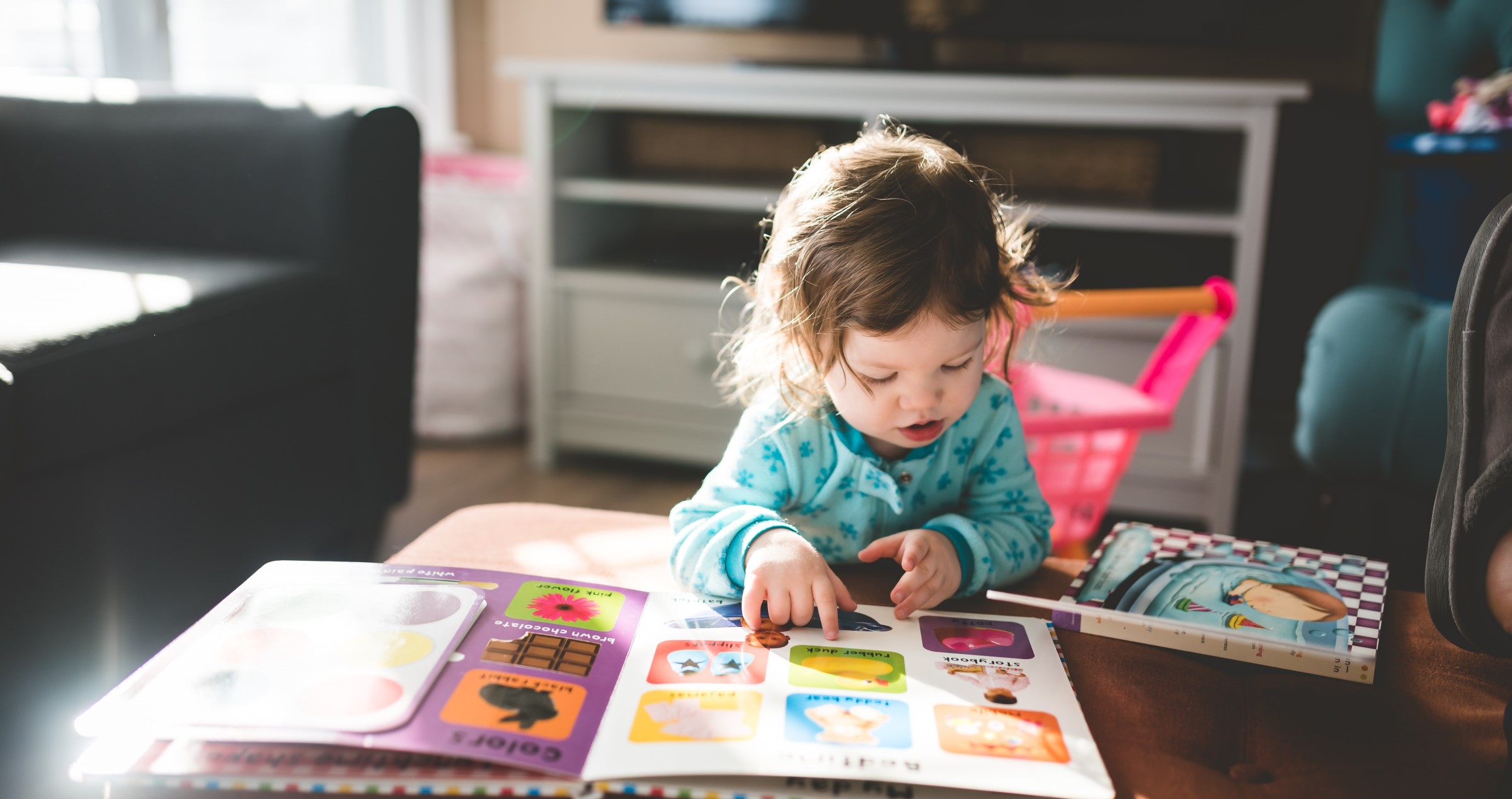 Toddler reading a book