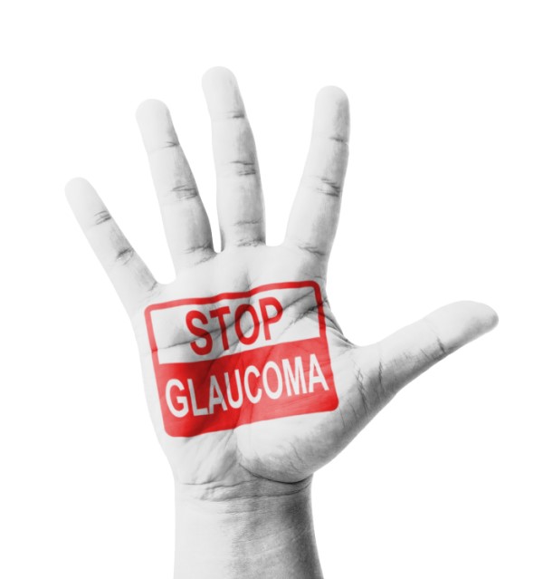 Hand with a stop glaucoma sign on the palm