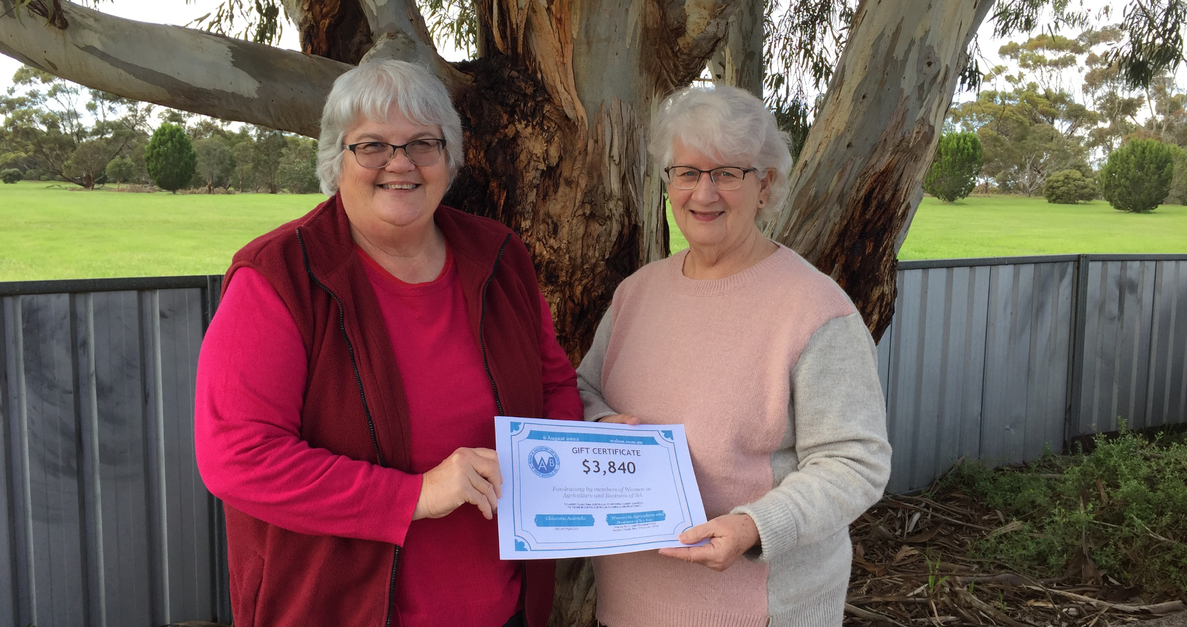 WAB State Treasurer Nadene Jericho (L) and State President Narelle Brooksby preparing to present donation to Glaucoma Australia at AGM at Mannum on Saturday 6, August 2022. 