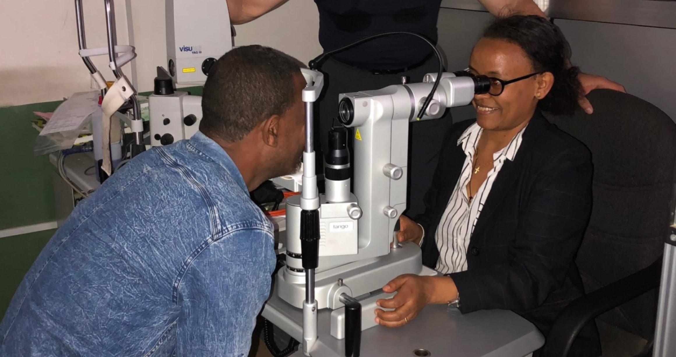 Woman getting an eye test