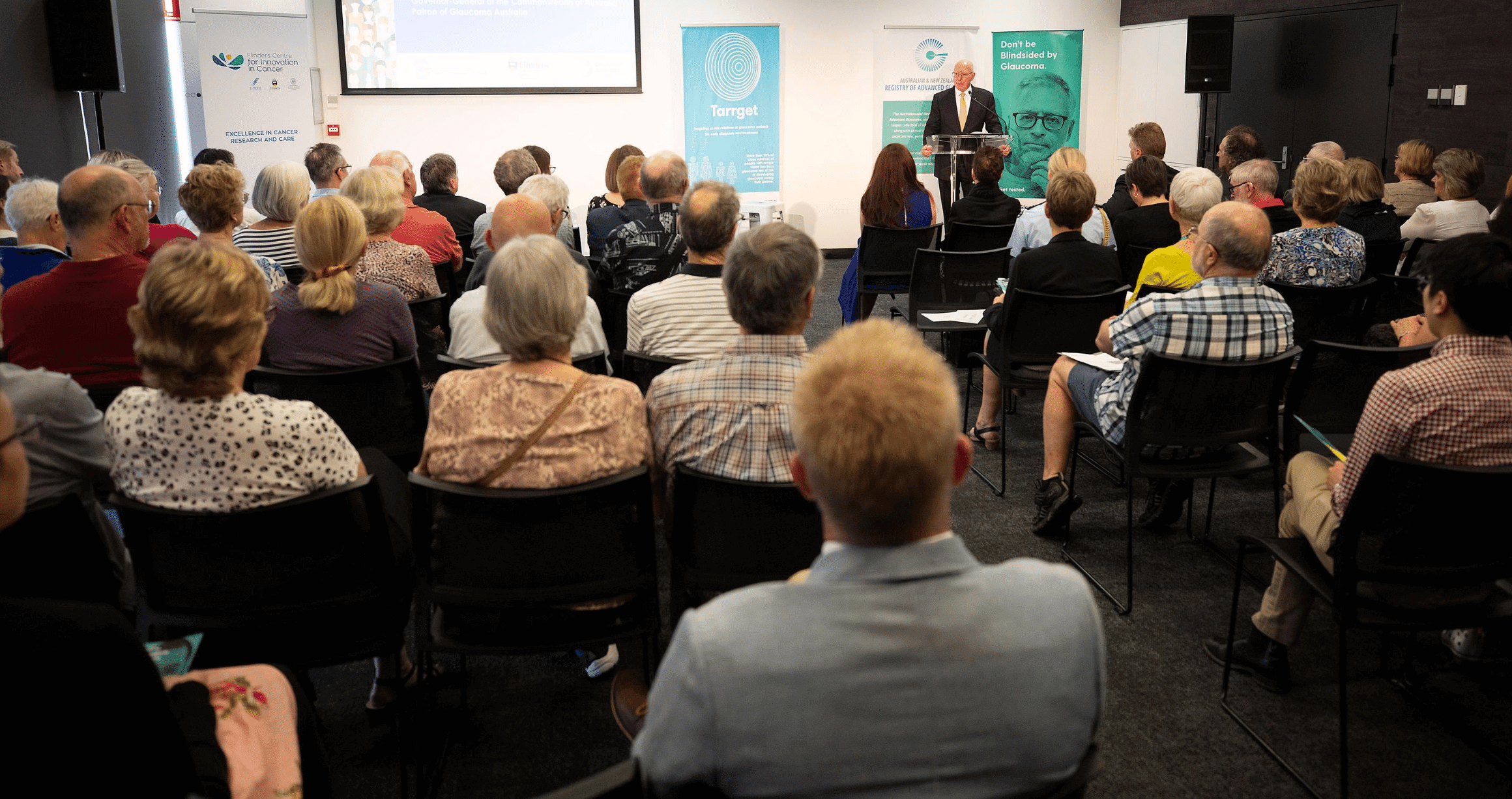 Seated audience at 2020 Glaucoma Patient Symposium in Adelaide.